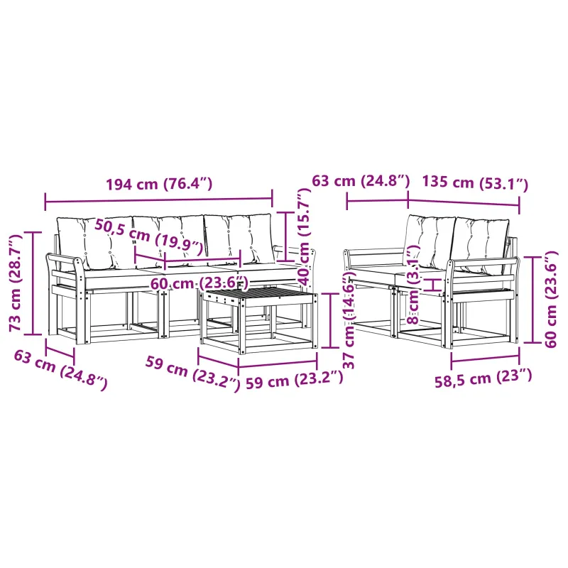 Lauko sofos komplektas su pagalve 6 pcs Balta ir juoda