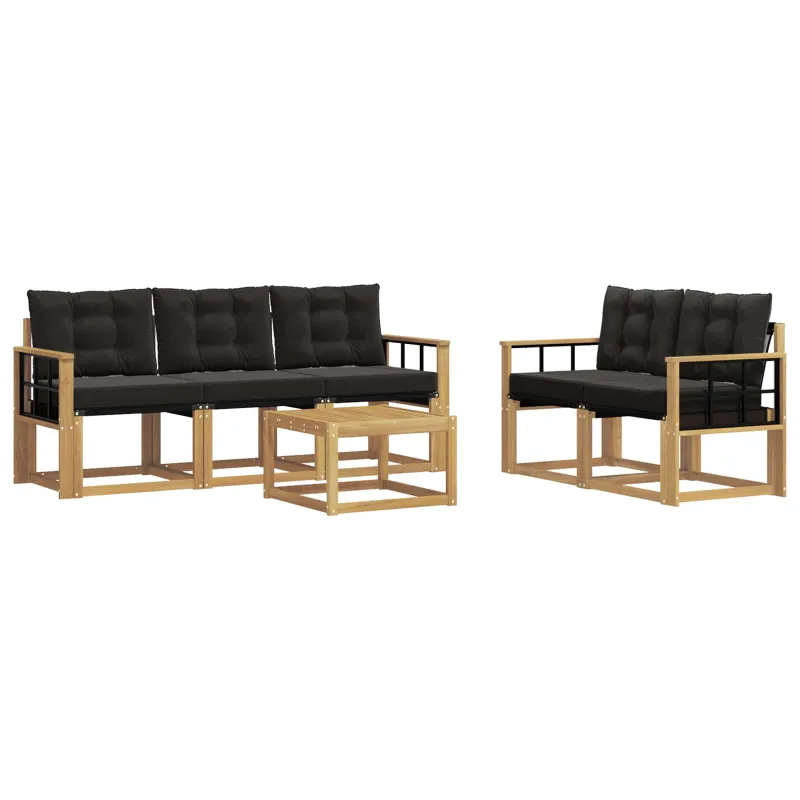 Lauko sofos komplektas su pagalve 6 pcs Balta ir juoda