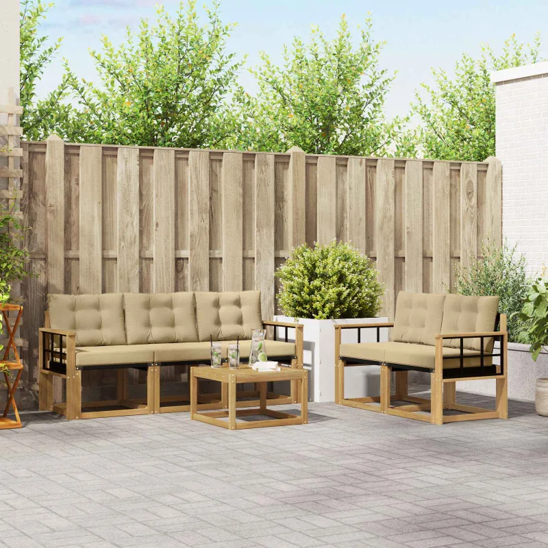 Lauko sofos komplektas su pagalve 6 pcs Balta ir kreminė