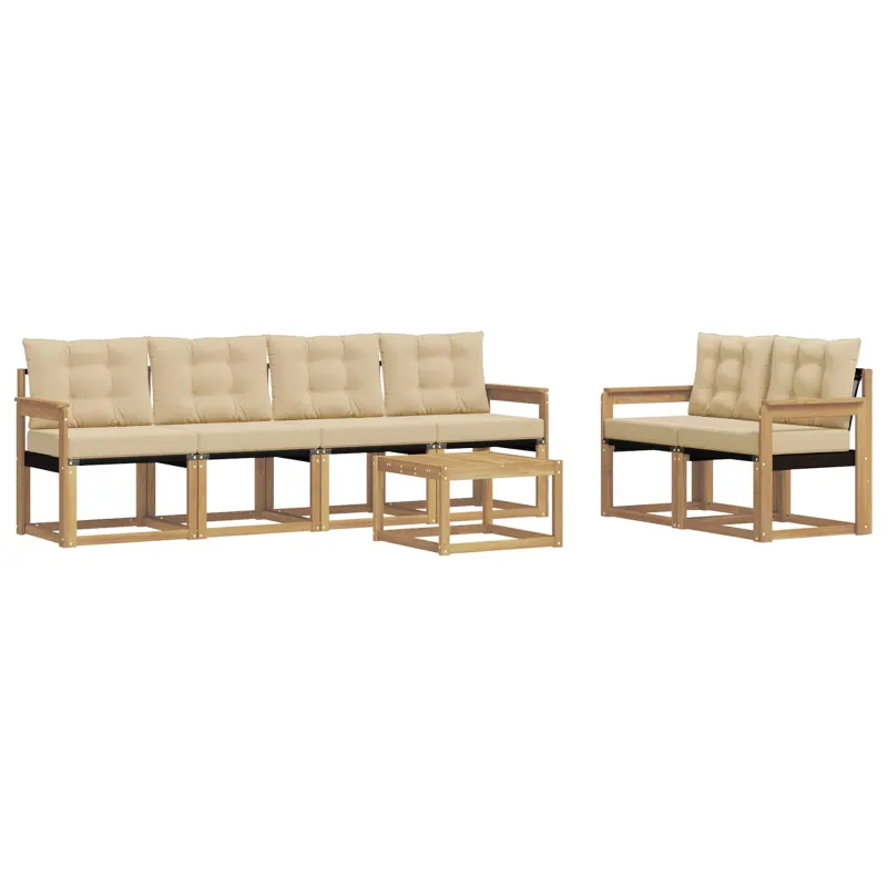 Lauko sofos komplektas su pagalve 7 pcs Balta ir kreminė