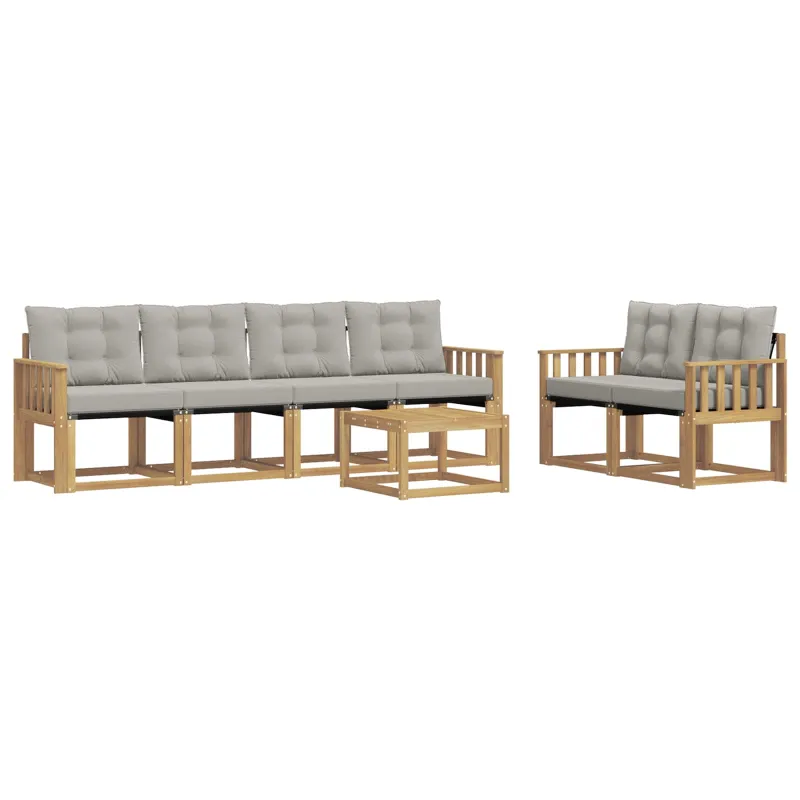 Lauko sofos komplektas su pagalve 7 pcs Balta ir šviesiai pilka