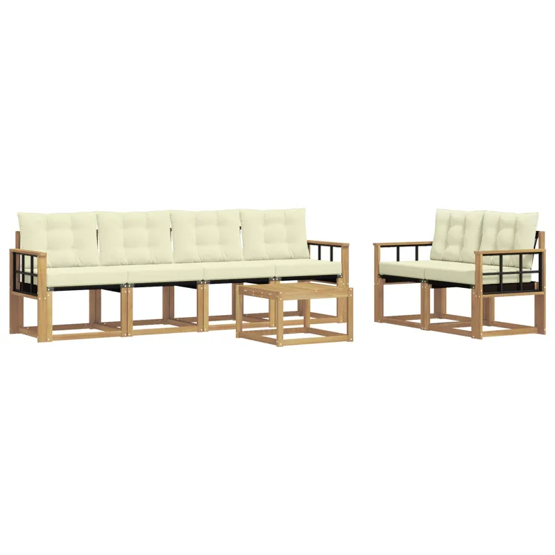 Lauko sofos komplektas su pagalve 7 pcs Balta ir kreminė