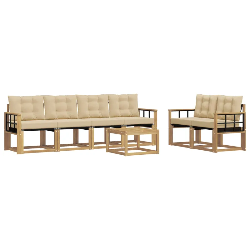 Lauko sofos komplektas su pagalve 7 pcs Balta ir kreminė