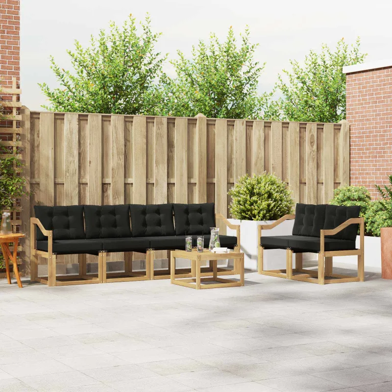 Lauko sofos komplektas su pagalve 7 pcs Balta ir juoda
