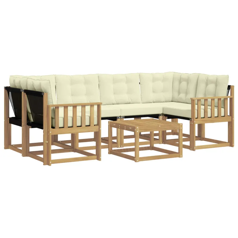 Lauko sofos komplektas su pagalve 7 pcs Balta ir kreminė