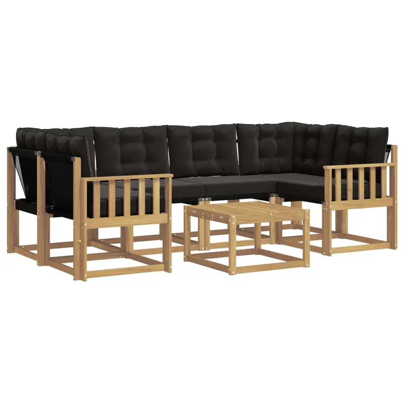 Lauko sofos komplektas su pagalve 7 pcs Balta ir juoda