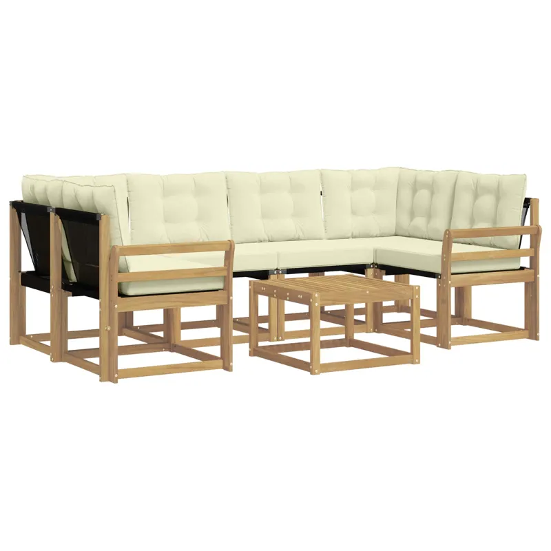 Lauko sofos komplektas su pagalve 7 pcs Balta ir kreminė