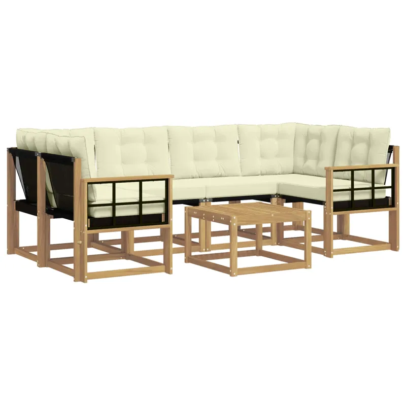 Lauko sofos komplektas su pagalve 7 pcs Balta ir kreminė