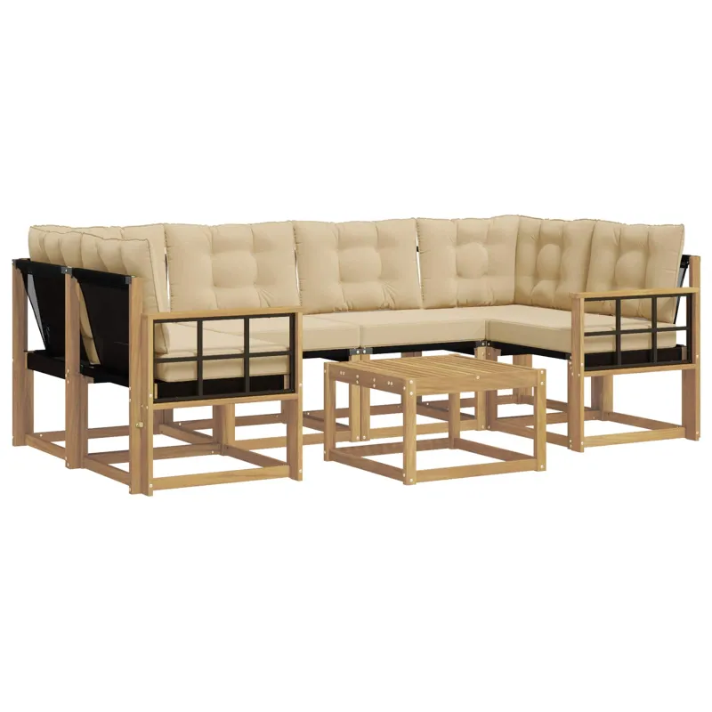 Lauko sofos komplektas su pagalve 7 pcs Balta ir kreminė