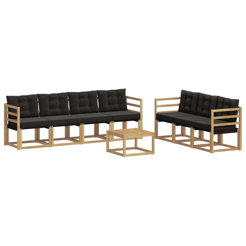 Lauko sofos komplektas su pagalve 8 pcs Balta ir juoda