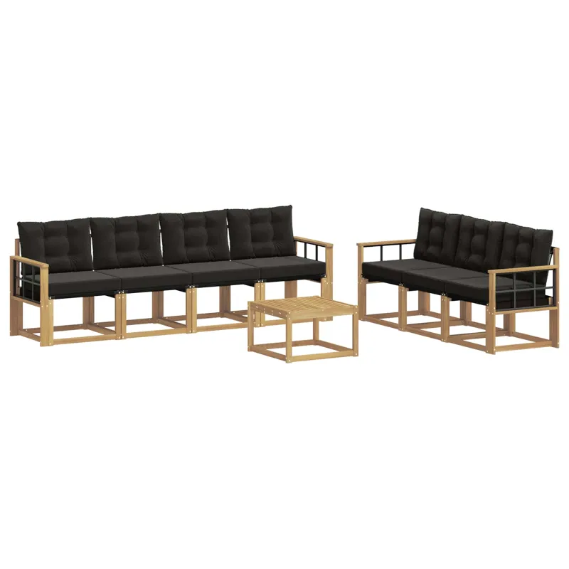 Lauko sofos komplektas su pagalve 8 pcs Balta ir juoda