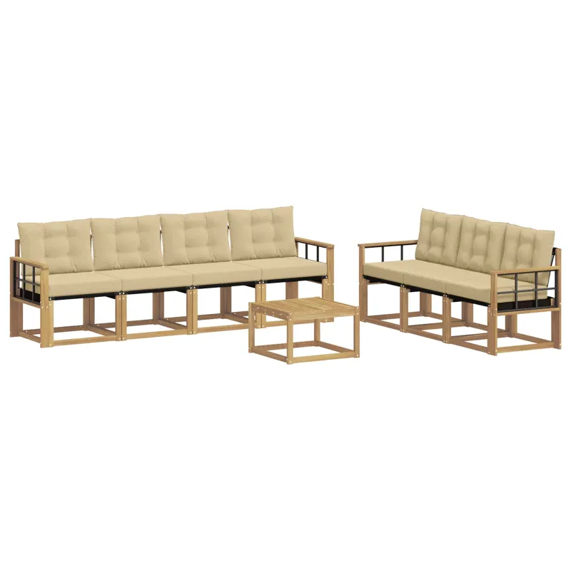 Lauko sofos komplektas su pagalve 8 pcs Balta ir kreminė