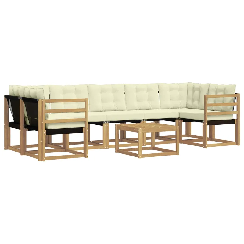 Lauko sofos komplektas su pagalve 8 pcs Balta ir kreminė