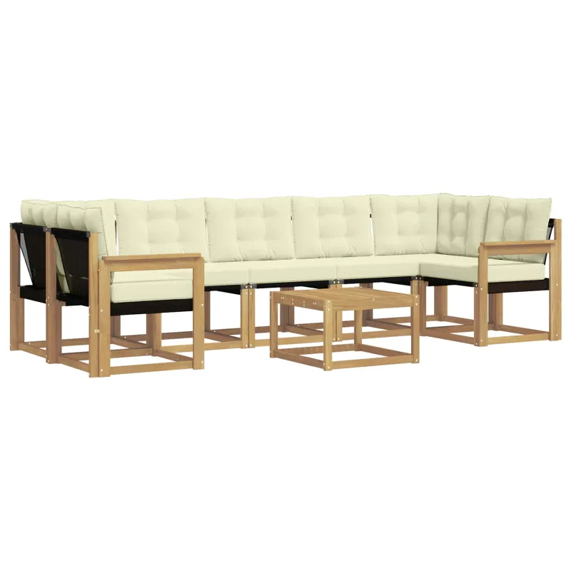 Lauko sofos komplektas su pagalve 8 pcs Balta ir kreminė