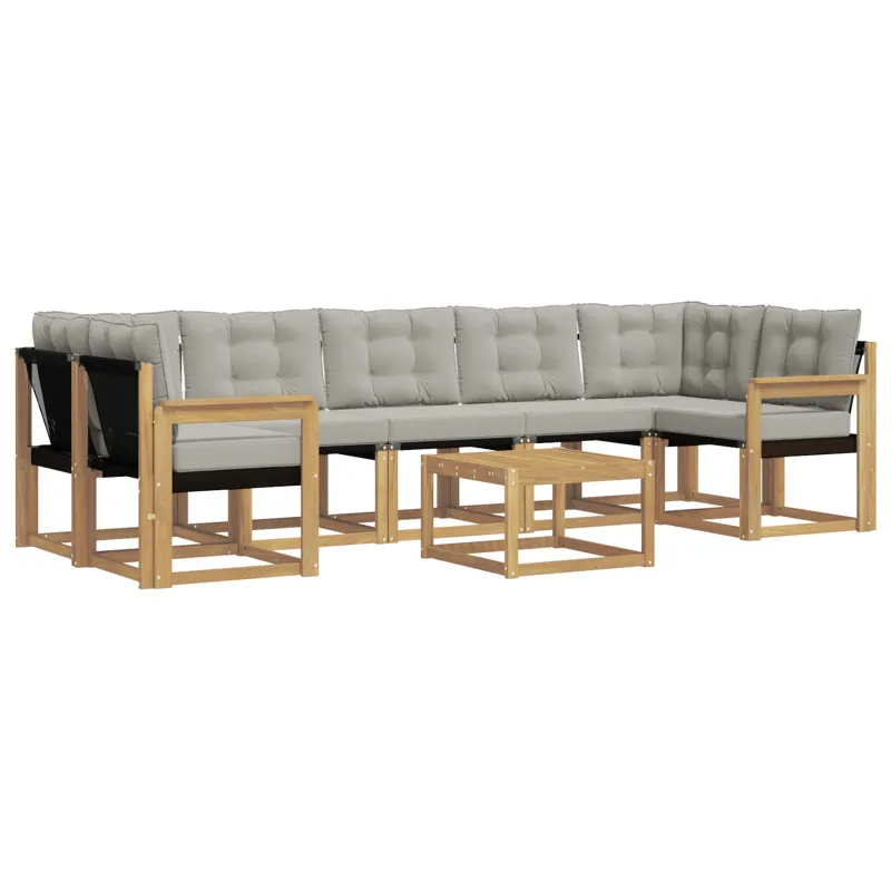 Lauko sofos komplektas su pagalve 8 pcs Balta ir šviesiai pilka