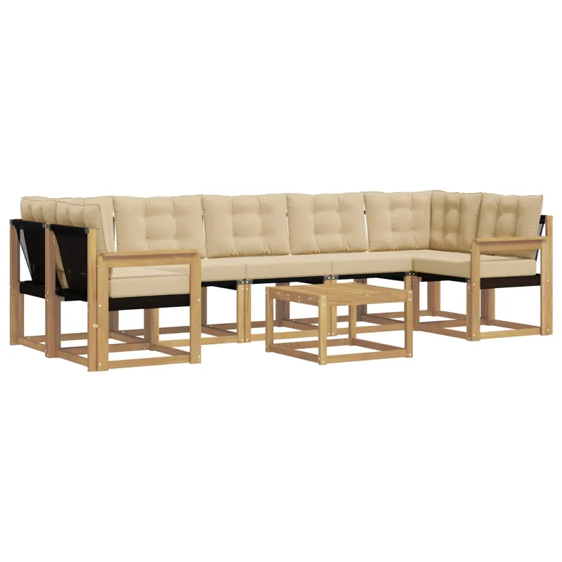 Lauko sofos komplektas su pagalve 8 pcs Balta ir kreminė
