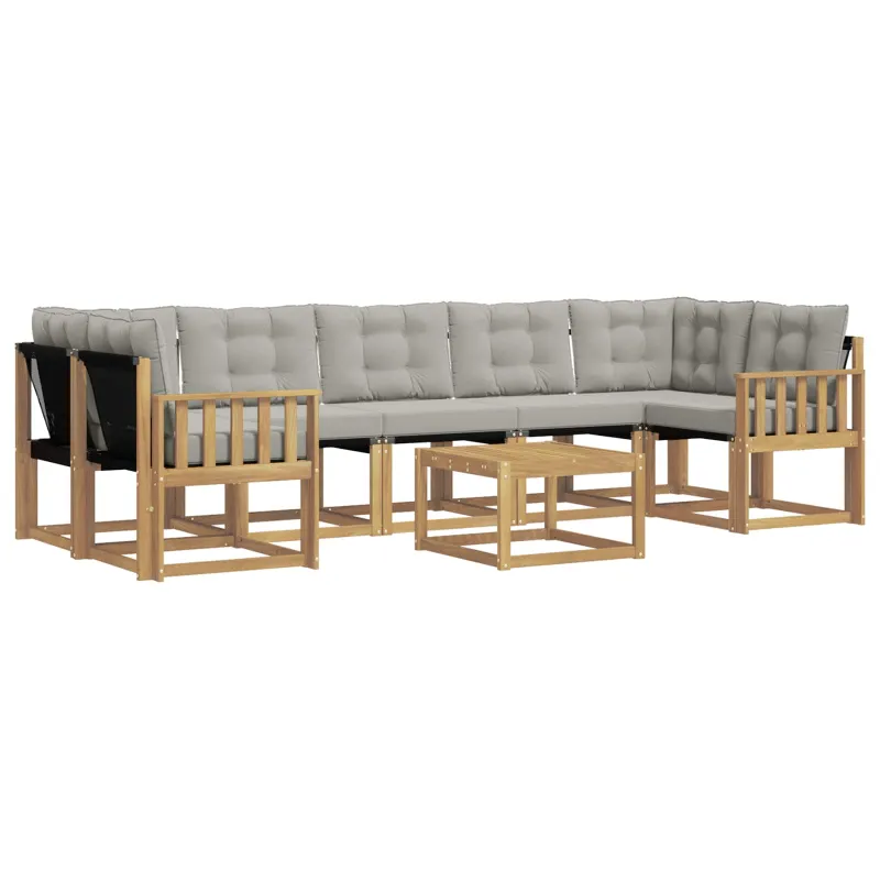 Lauko sofos komplektas su pagalve 8 pcs Balta ir šviesiai pilka