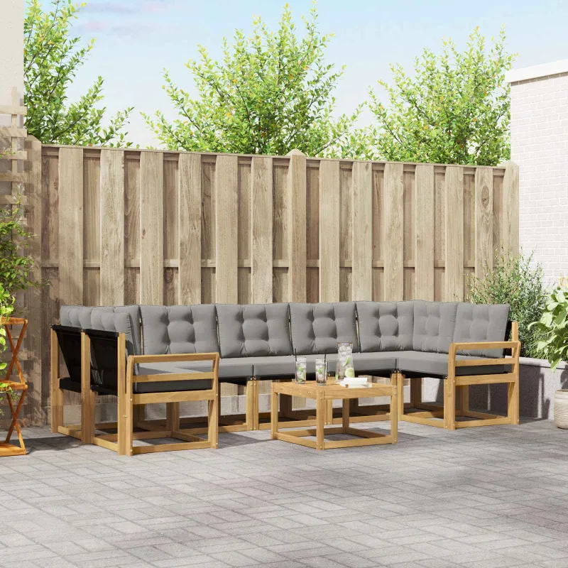 Lauko sofos komplektas su pagalve 8 pcs Balta ir šviesiai pilka