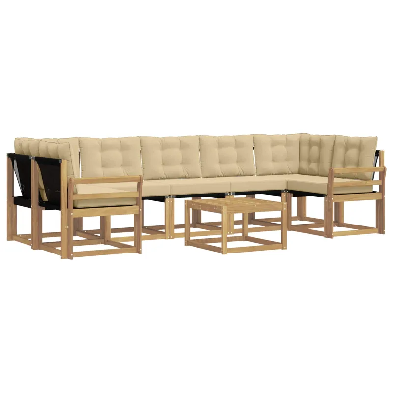 Lauko sofos komplektas su pagalve 8 pcs Balta ir kreminė