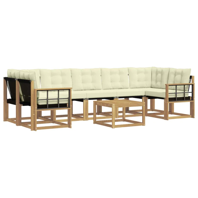 Lauko sofos komplektas su pagalve 8 pcs Balta ir kreminė