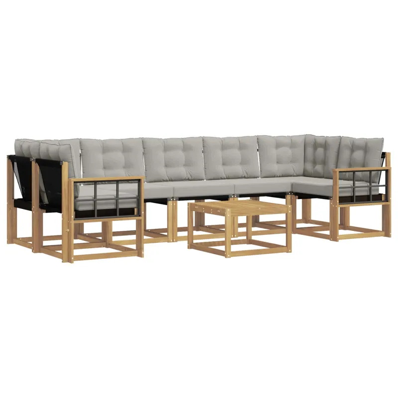Lauko sofos komplektas su pagalve 8 pcs Balta ir šviesiai pilka
