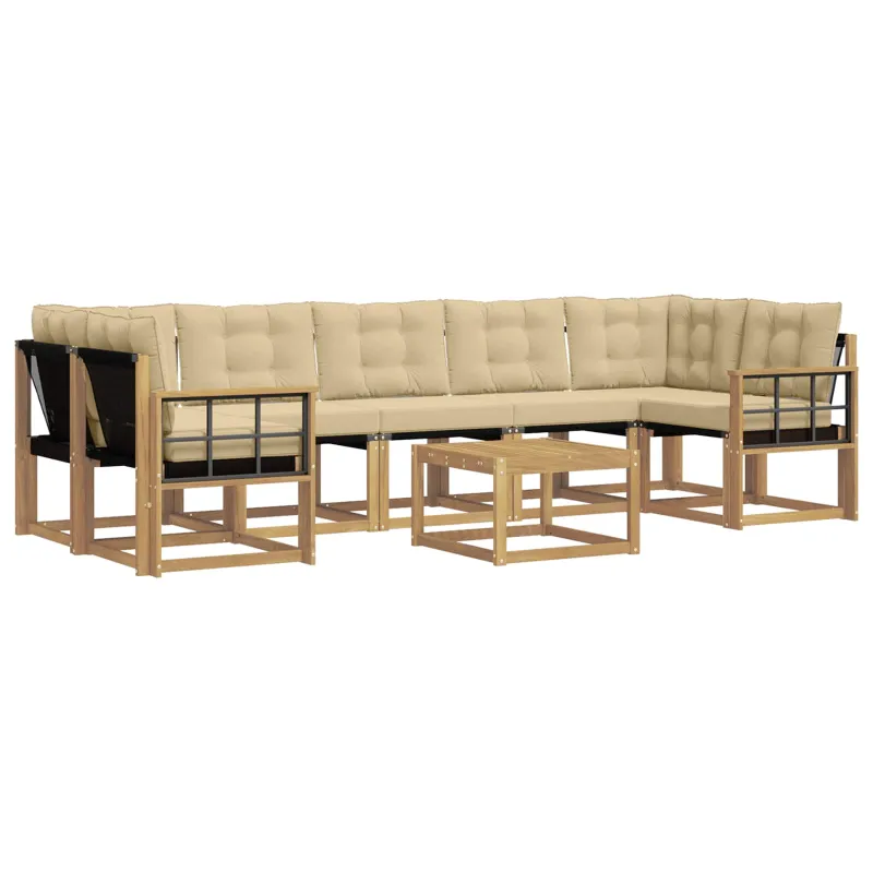 Lauko sofos komplektas su pagalve 8 pcs Balta ir kreminė