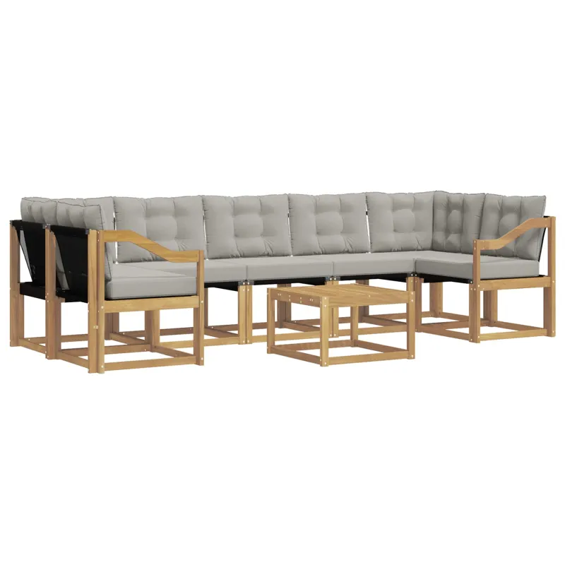 Lauko sofos komplektas su pagalve 8 pcs Balta ir šviesiai pilka
