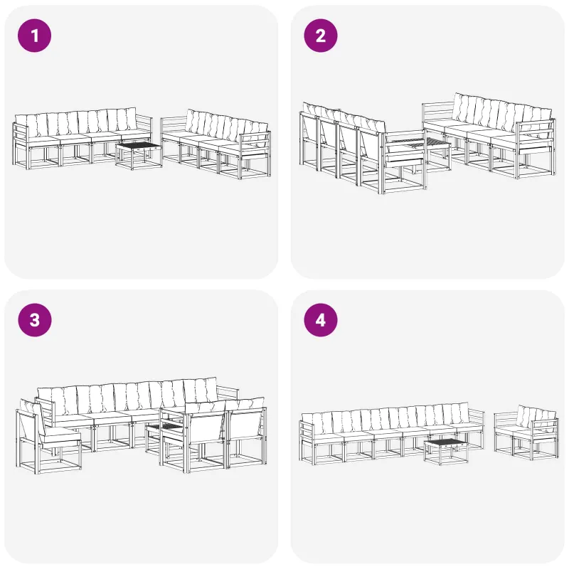 Lauko sofos komplektas su pagalve 9 pcs Balta ir kreminė