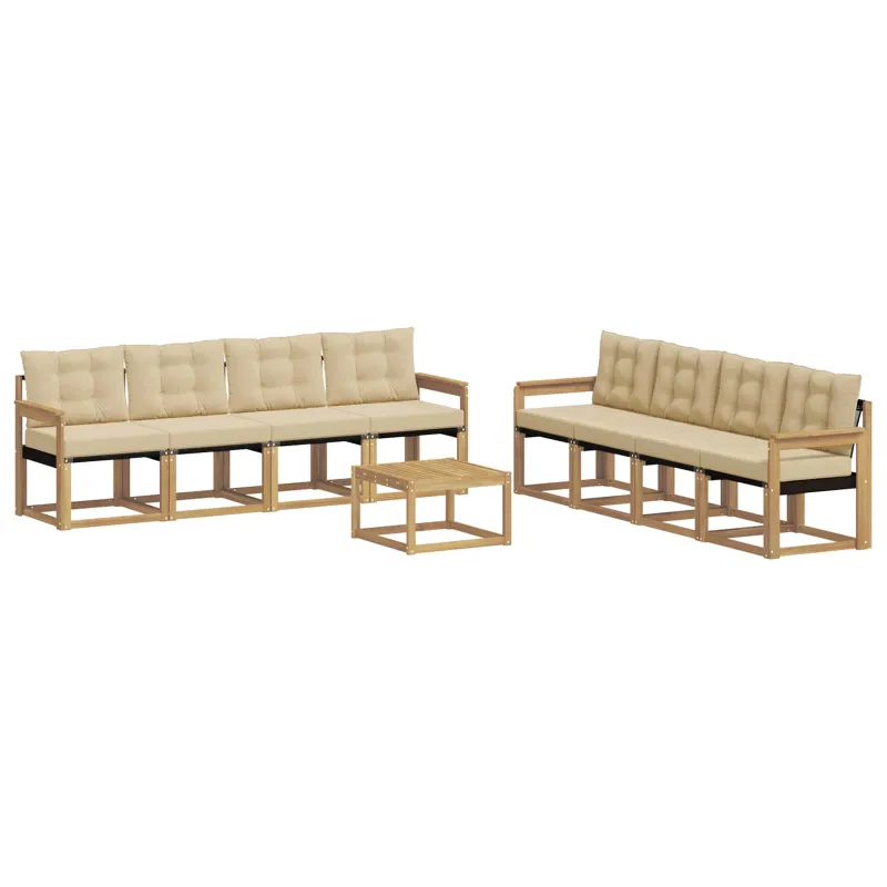 Lauko sofos komplektas su pagalve 9 pcs Balta ir kreminė