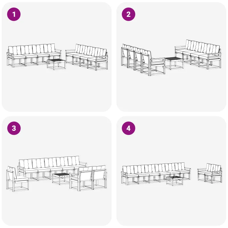 Lauko sofos komplektas su pagalve 9 pcs Balta ir kreminė