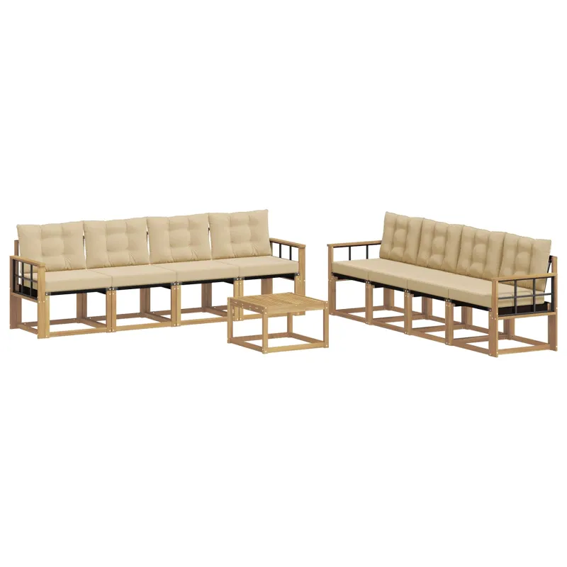 Lauko sofos komplektas su pagalve 9 pcs Balta ir kreminė