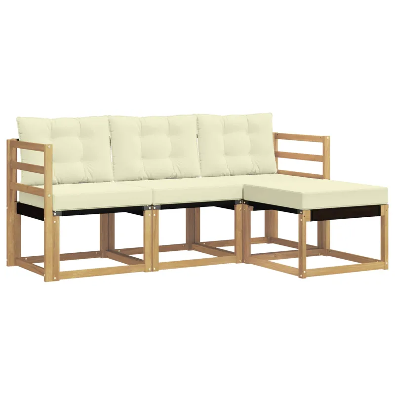 Lauko sofos komplektas su pagalve 4 pcs Balta ir kreminė