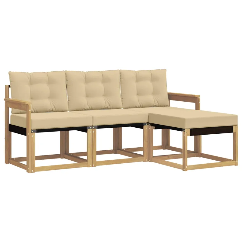 Lauko sofos komplektas su pagalve 4 pcs Balta ir kreminė