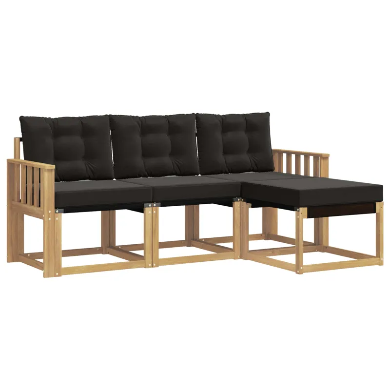 Lauko sofos komplektas su pagalve 4 pcs Balta ir juoda