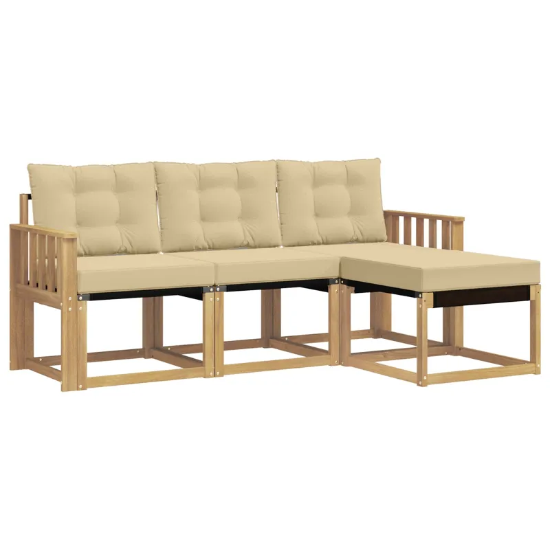 Lauko sofos komplektas su pagalve 4 pcs Balta ir kreminė