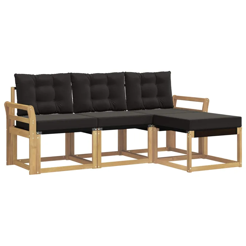 Lauko sofos komplektas su pagalve 4 pcs Balta ir juoda