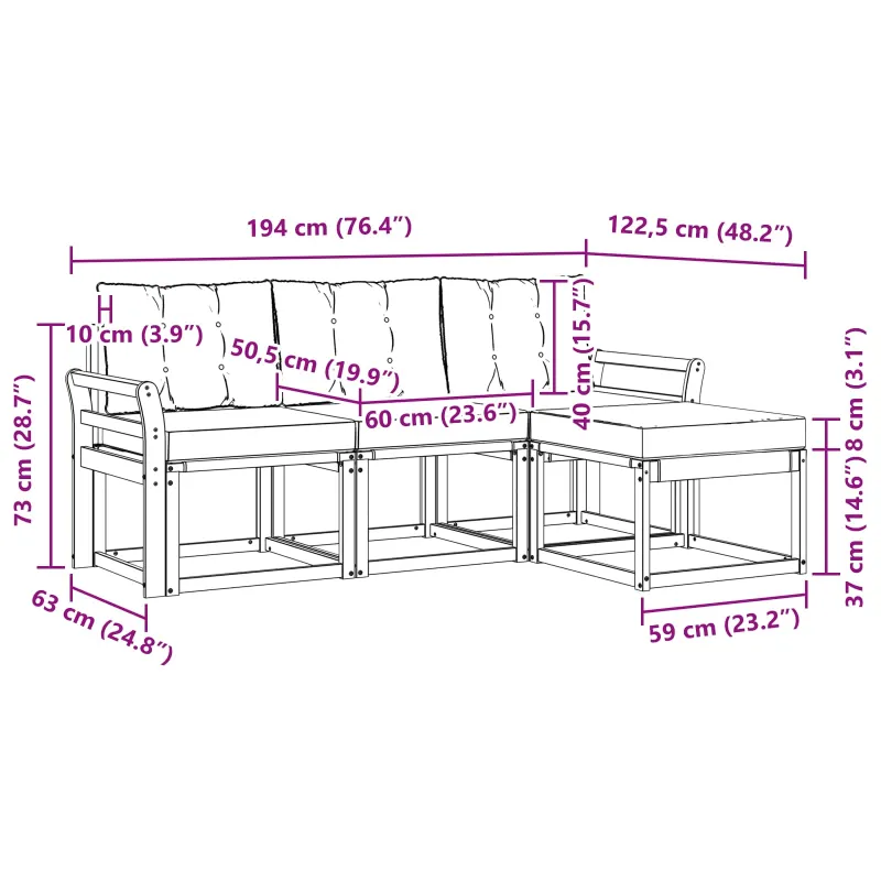 Lauko sofos komplektas su pagalve 4 pcs Balta ir juoda