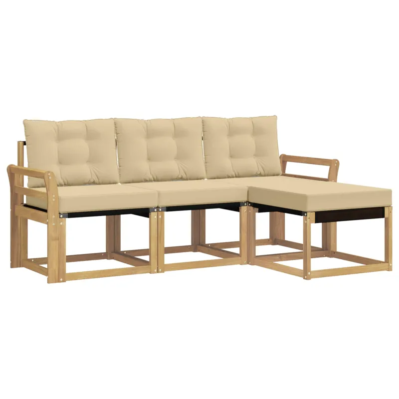 Lauko sofos komplektas su pagalve 4 pcs Balta ir kreminė