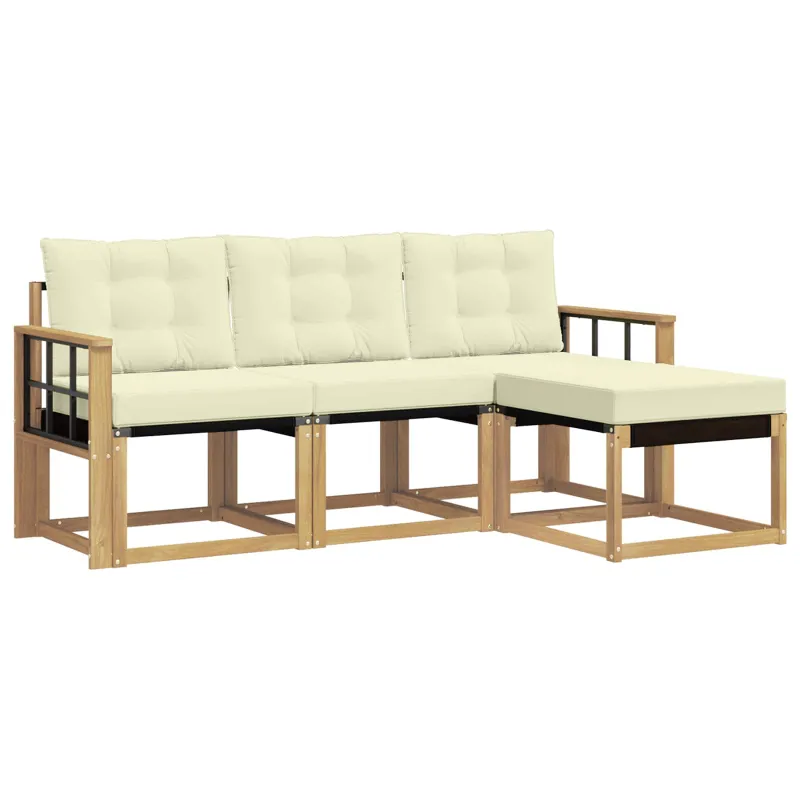 Lauko sofos komplektas su pagalve 4 pcs Balta ir kreminė