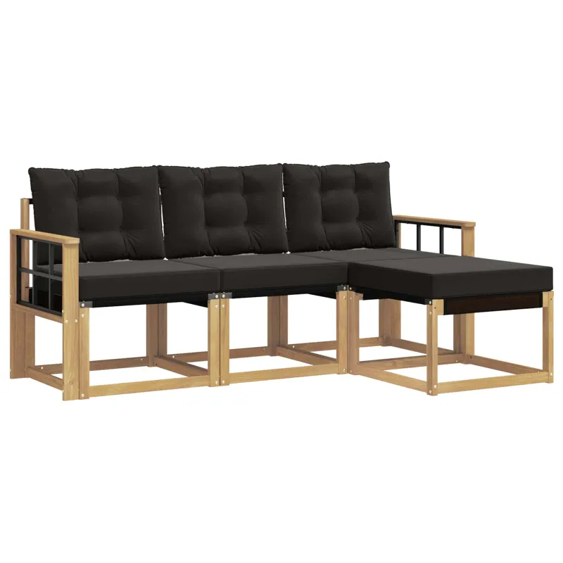 Lauko sofos komplektas su pagalve 4 pcs Balta ir juoda