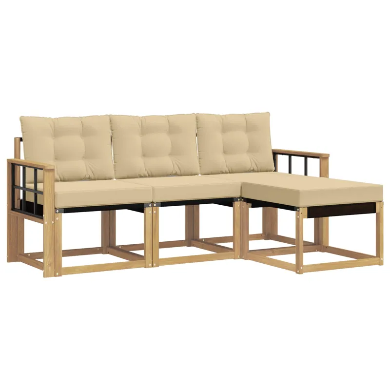 Lauko sofos komplektas su pagalve 4 pcs Balta ir kreminė