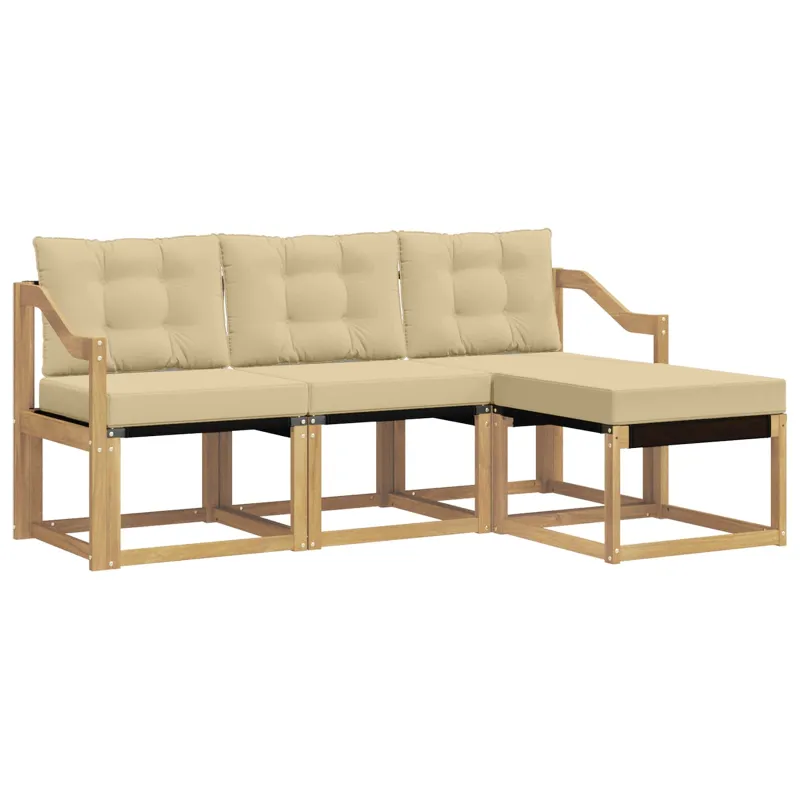 Lauko sofos komplektas su pagalve 4 pcs Balta ir kreminė