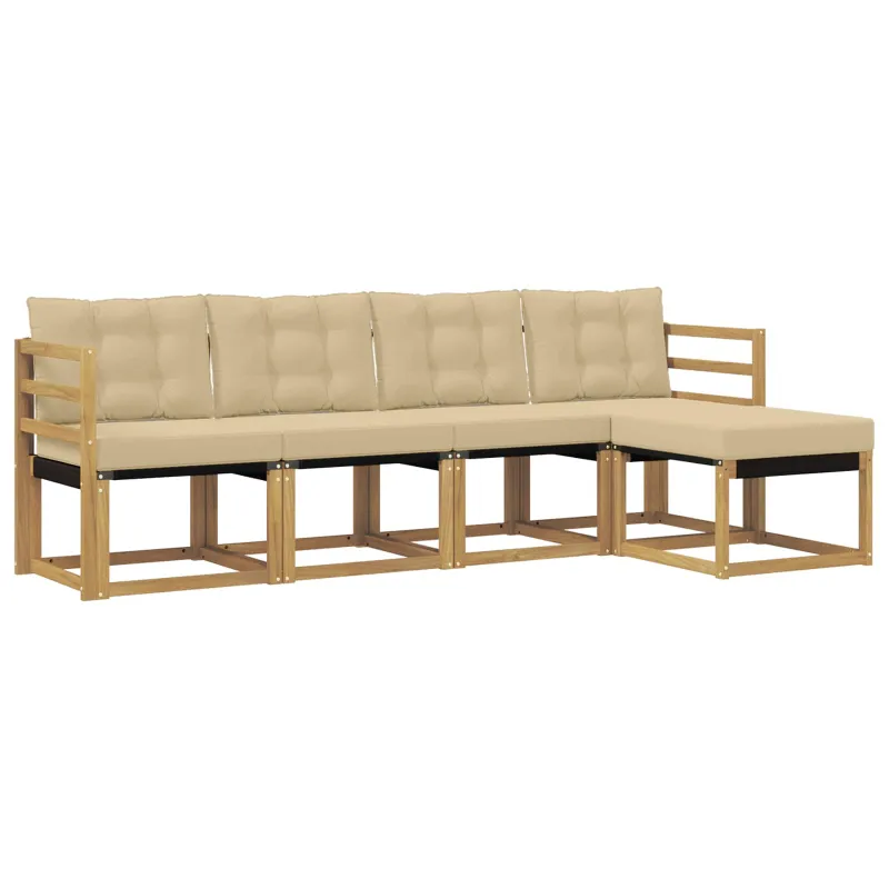 Lauko sofos komplektas su pagalve 5 pcs Balta ir kreminė