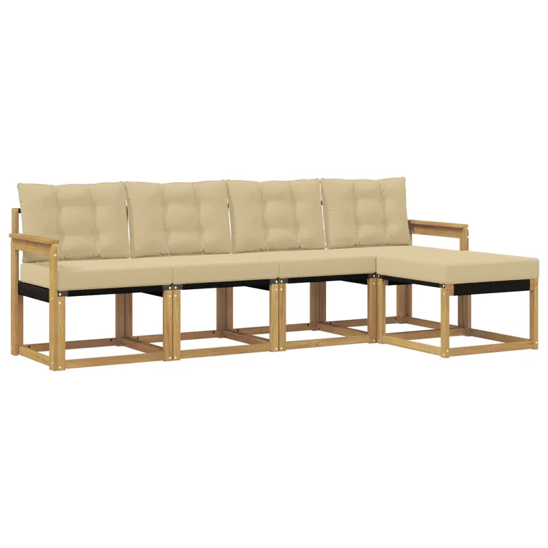 Lauko sofos komplektas su pagalve 5 pcs Balta ir kreminė