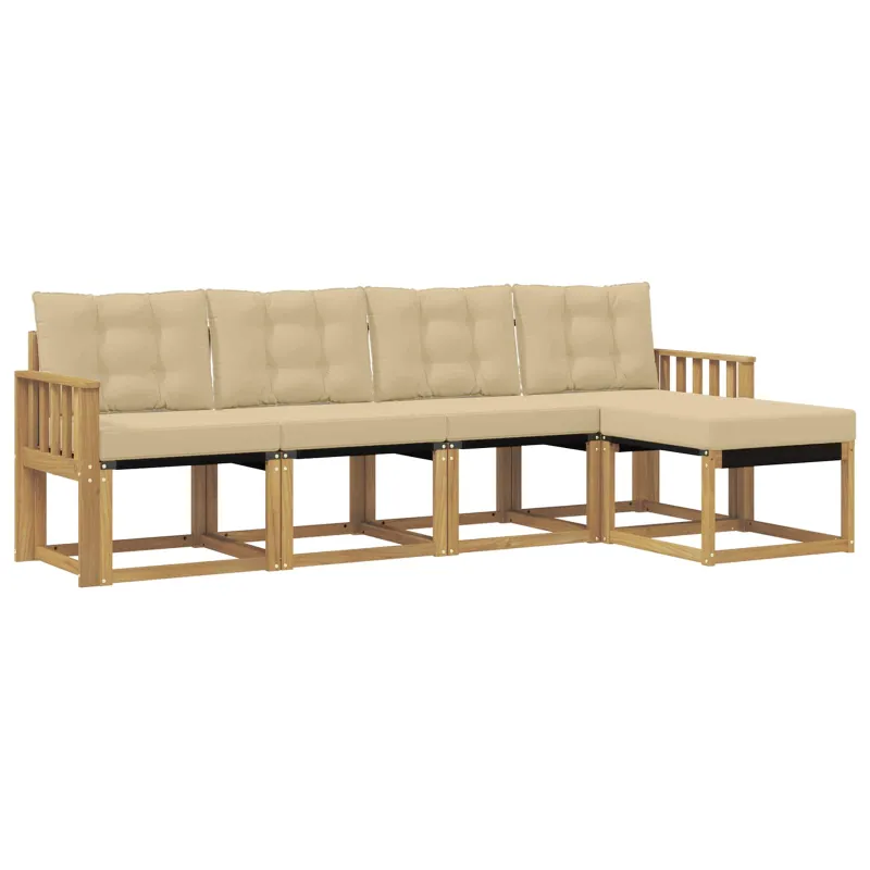 Lauko sofos komplektas su pagalve 5 pcs Balta ir kreminė