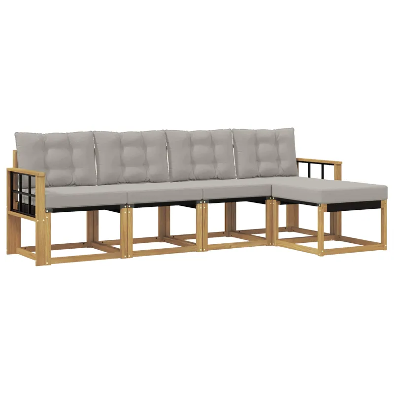 Lauko sofos komplektas 5 pcs Balta ir šviesiai pilka