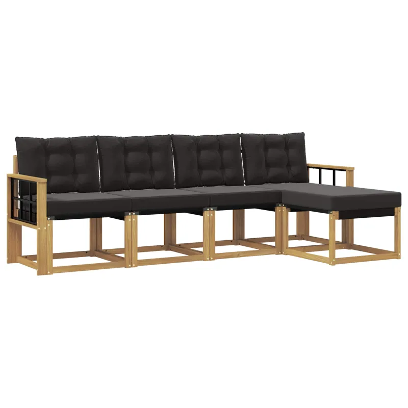 Lauko sofos komplektas su pagalve 5 pcs Balta ir juoda