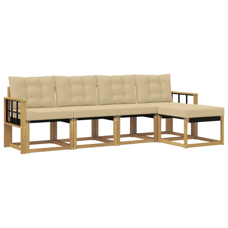 Lauko sofos komplektas su pagalve 5 pcs Balta ir kreminė
