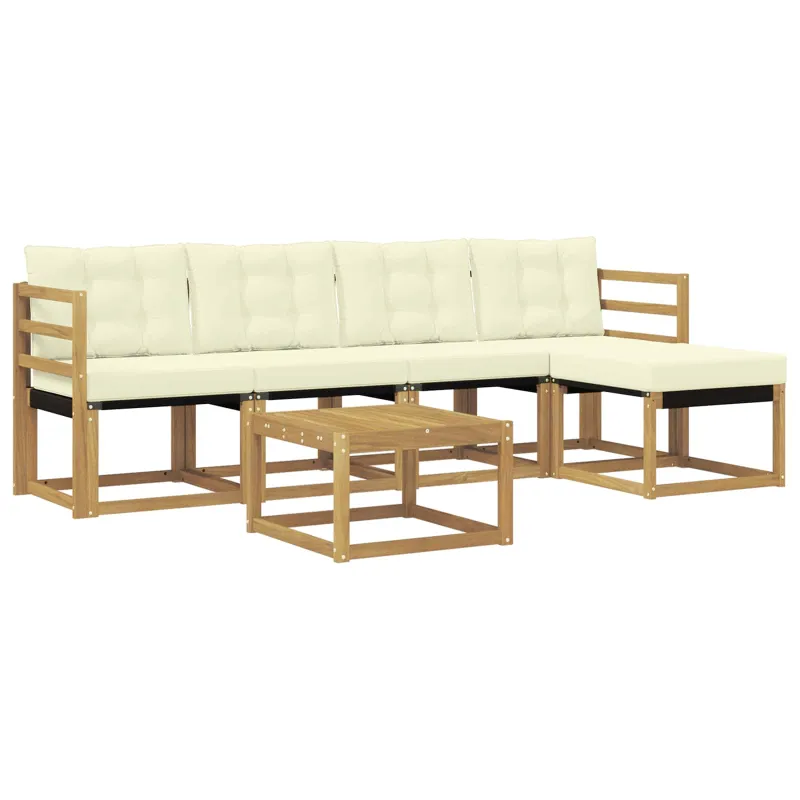 Lauko sofos komplektas su pagalve 6 pcs Balta ir kreminė