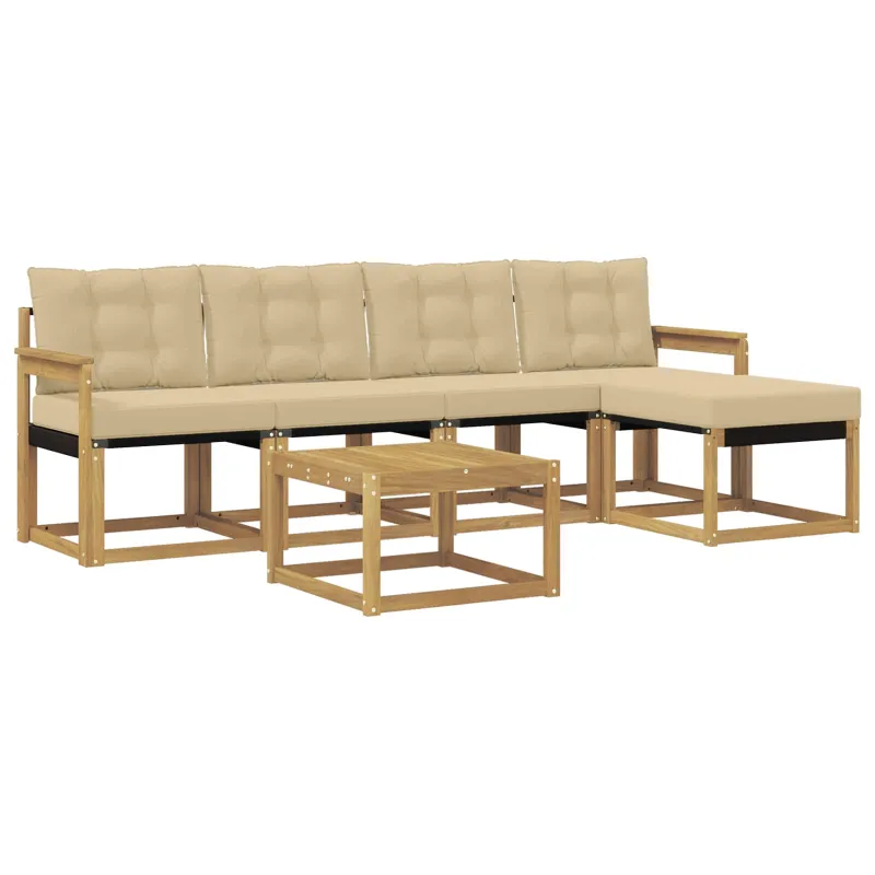 Lauko sofos komplektas su pagalve 6 pcs Balta ir kreminė